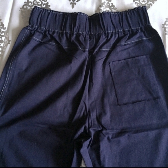 COPY - Dee Elly Cotton Paper Bag Waist Nautical Ankle Cropped Pants - Picture 4 of 7